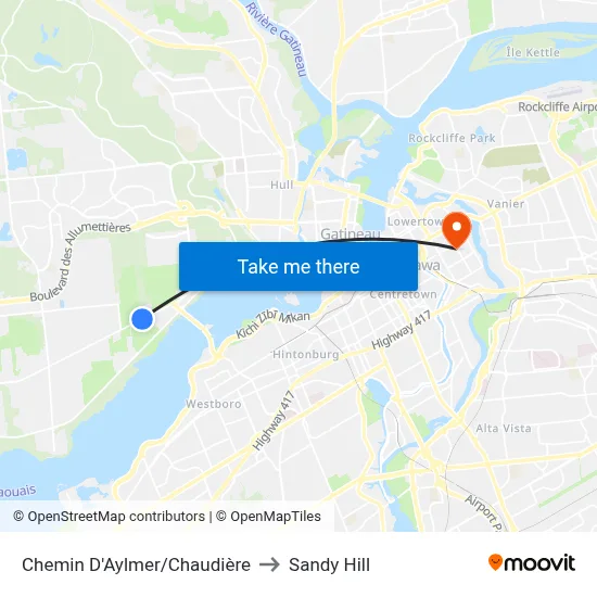 Chemin D'Aylmer/Chaudière to Sandy Hill map