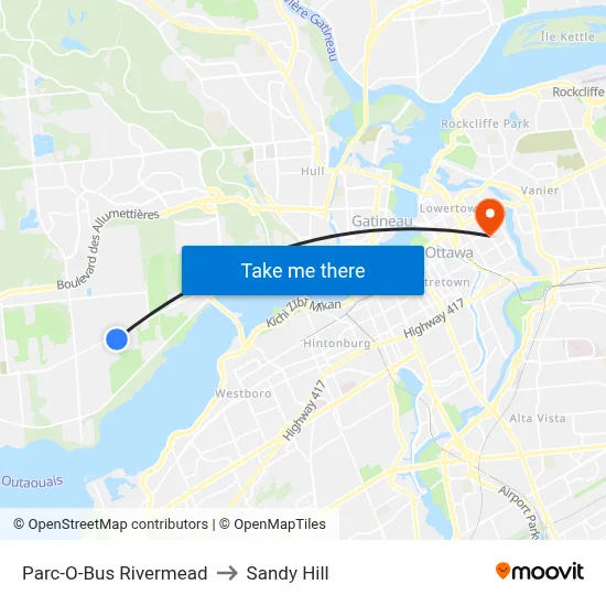 Parc-O-Bus Rivermead to Sandy Hill map