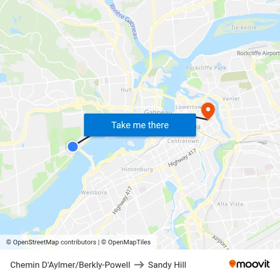 Chemin D'Aylmer/Berkly-Powell to Sandy Hill map