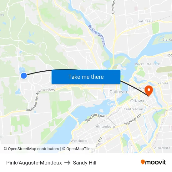 Pink/Auguste-Mondoux to Sandy Hill map
