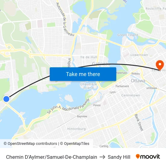 Chemin D'Aylmer/Samuel-De-Champlain to Sandy Hill map