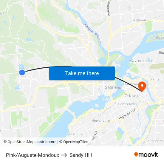 Pink/Auguste-Mondoux to Sandy Hill map
