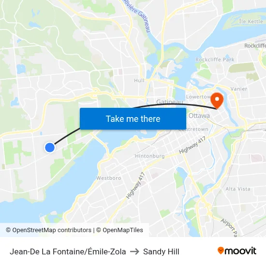 Jean-De La Fontaine/Émile-Zola to Sandy Hill map