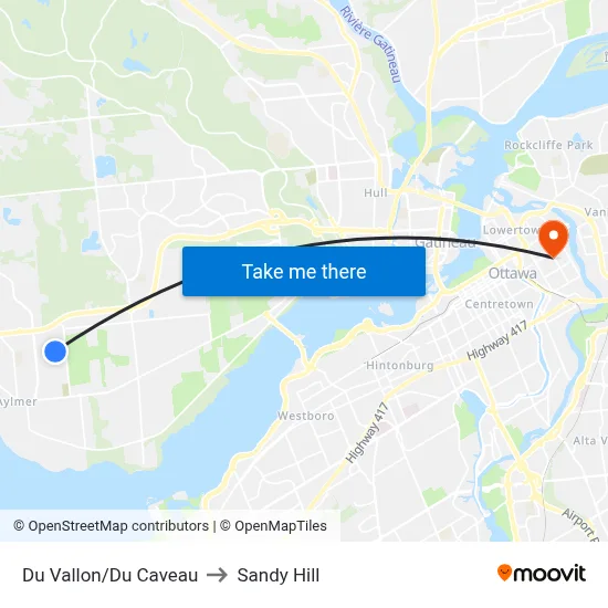 Du Vallon/Du Caveau to Sandy Hill map