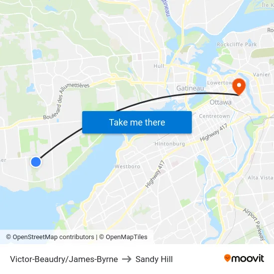 Victor-Beaudry/James-Byrne to Sandy Hill map