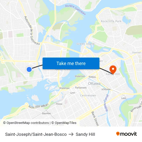 Saint-Joseph/Saint-Jean-Bosco to Sandy Hill map