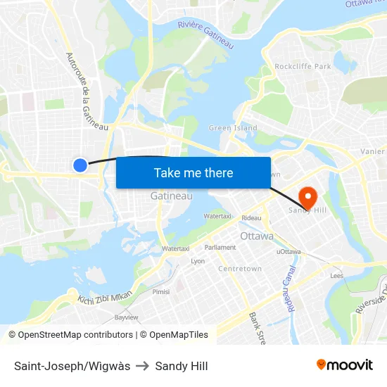 Saint-Joseph/Wìgwàs to Sandy Hill map