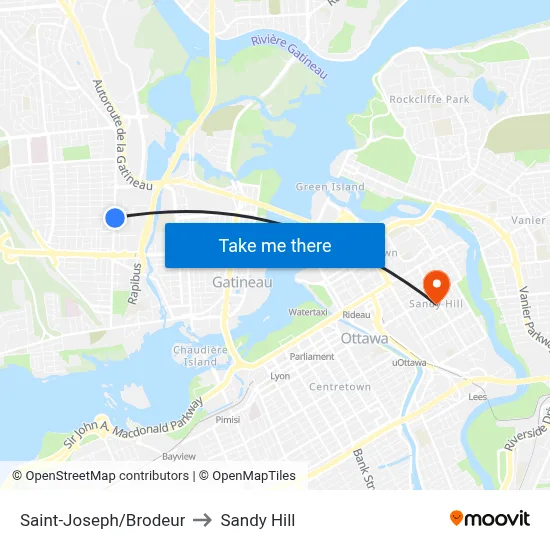Saint-Joseph/Brodeur to Sandy Hill map