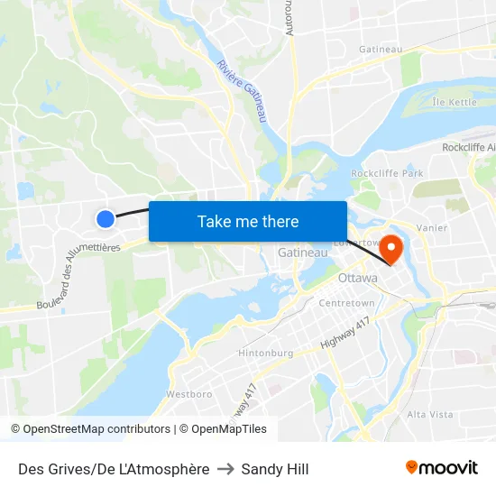 Des Grives/De L'Atmosphère to Sandy Hill map