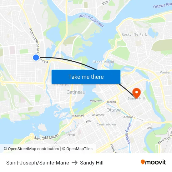 Saint-Joseph/Sainte-Marie to Sandy Hill map