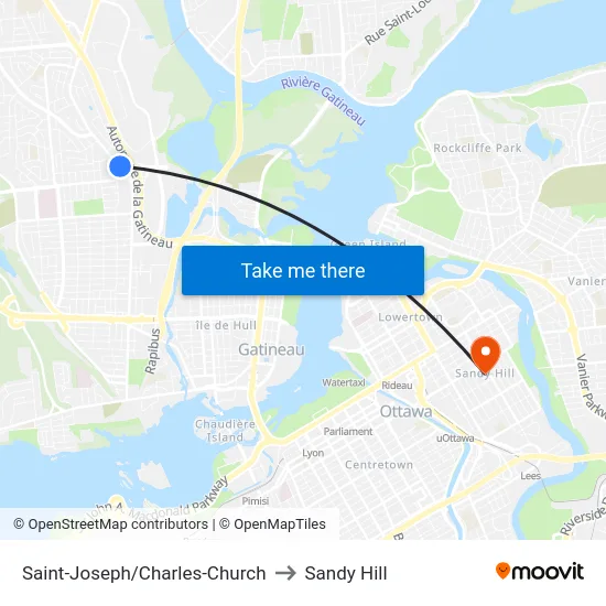 Saint-Joseph/Charles-Church to Sandy Hill map