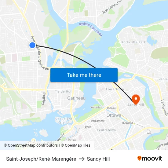 Saint-Joseph/René-Marengère to Sandy Hill map