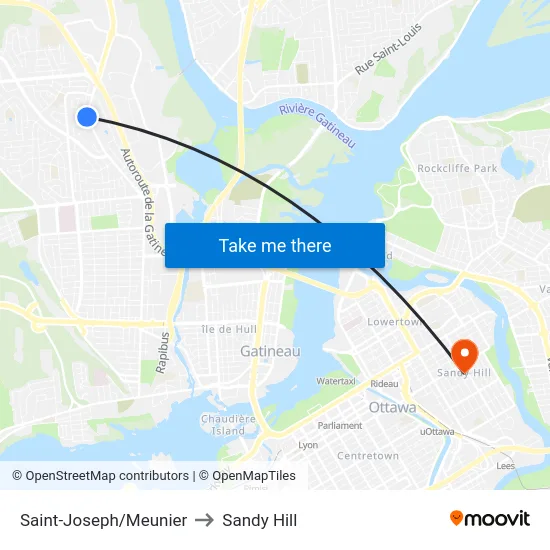 Saint-Joseph/Meunier to Sandy Hill map