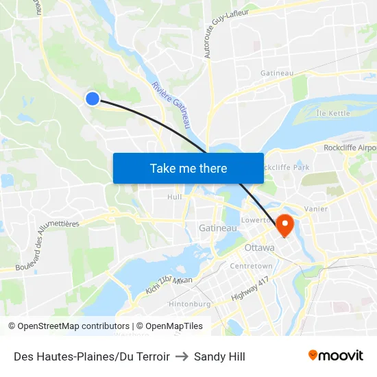 Des Hautes-Plaines/Du Terroir to Sandy Hill map