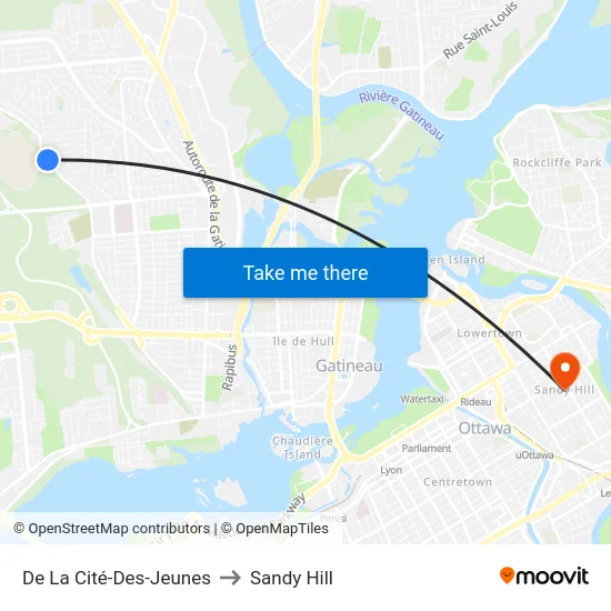 De La Cité-Des-Jeunes to Sandy Hill map