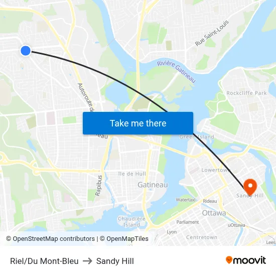 Riel/Du Mont-Bleu to Sandy Hill map