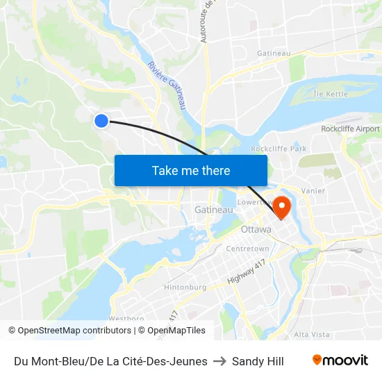 Du Mont-Bleu/De La Cité-Des-Jeunes to Sandy Hill map