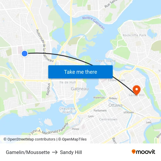 Gamelin/Moussette to Sandy Hill map