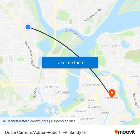 De La Carrière/Adrien-Robert to Sandy Hill map