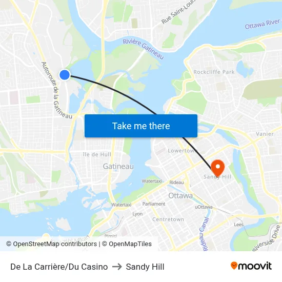 De La Carrière/Du Casino to Sandy Hill map