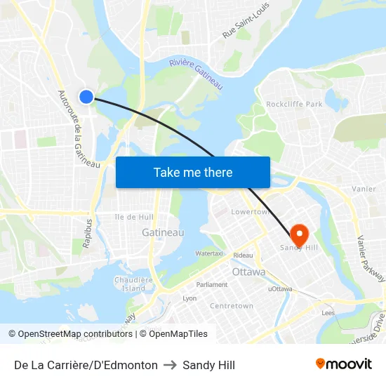 De La Carrière/D'Edmonton to Sandy Hill map