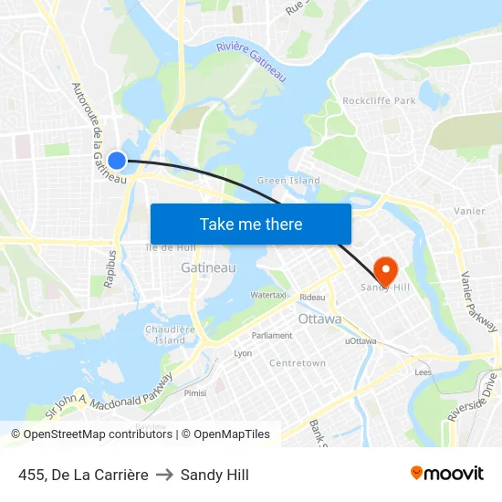 455, De La Carrière to Sandy Hill map
