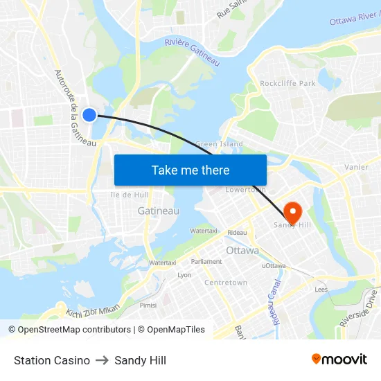 Station Casino to Sandy Hill map