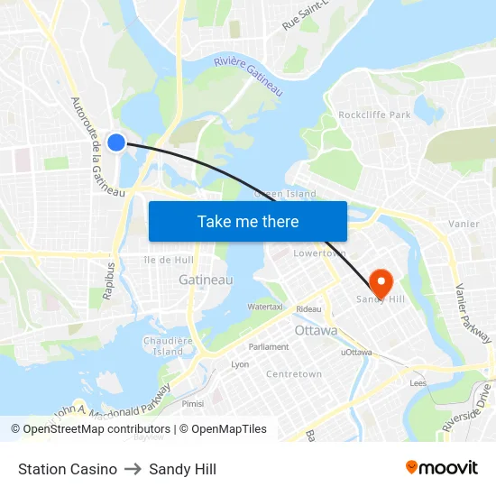 Station Casino to Sandy Hill map