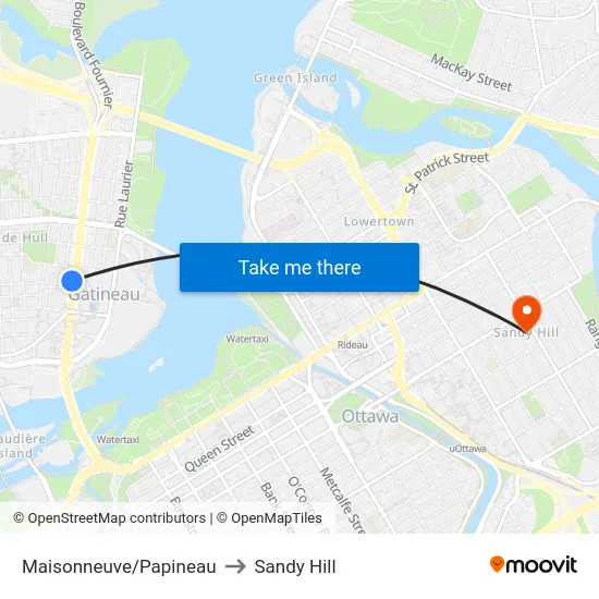 Maisonneuve/Papineau to Sandy Hill map