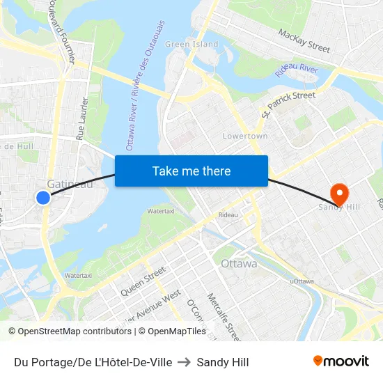 Du Portage/De L'Hôtel-De-Ville to Sandy Hill map