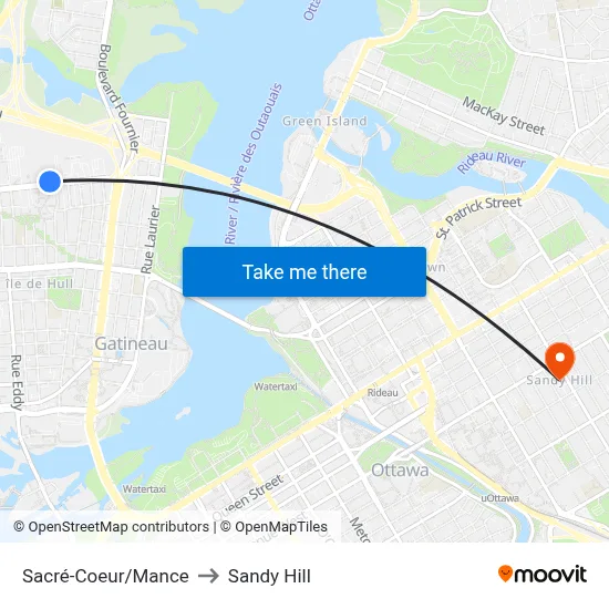 Sacré-Coeur/Mance to Sandy Hill map