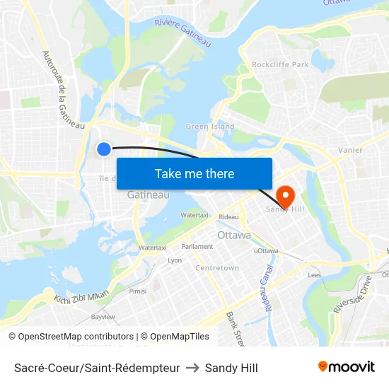 Sacré-Coeur/Saint-Rédempteur to Sandy Hill map