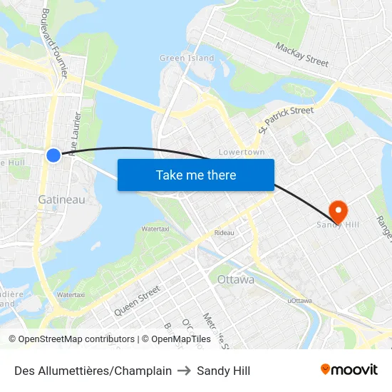 Des Allumettières/Champlain to Sandy Hill map