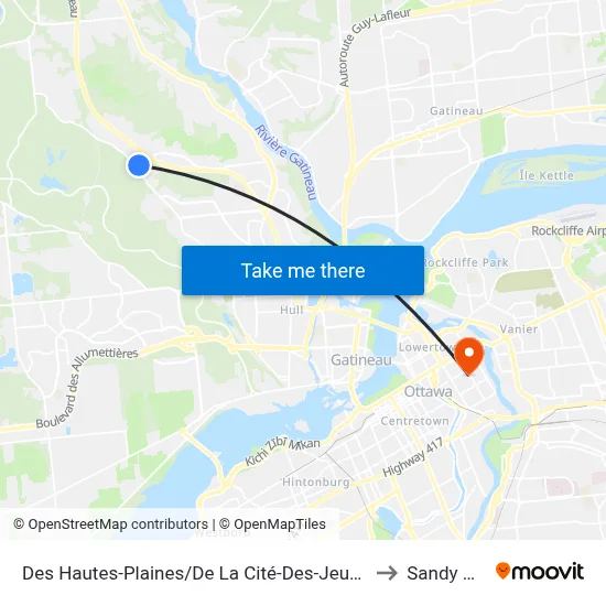 Des Hautes-Plaines/De La Cité-Des-Jeunes to Sandy Hill map