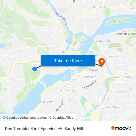 Des Trembles/De L'Épervier to Sandy Hill map