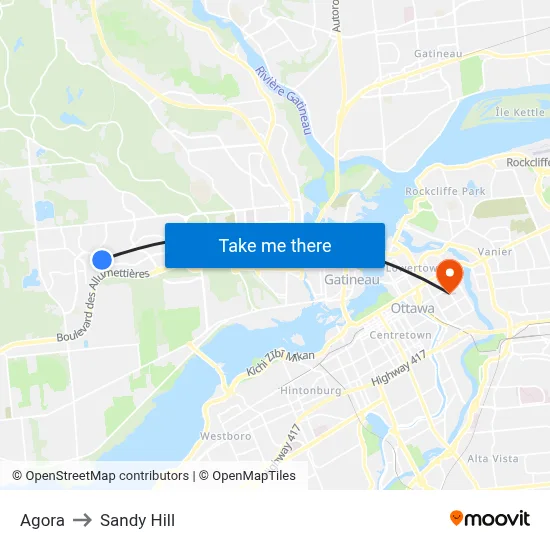 Agora to Sandy Hill map