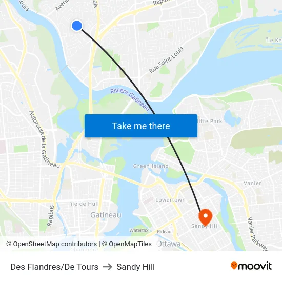 Des Flandres/De Tours to Sandy Hill map
