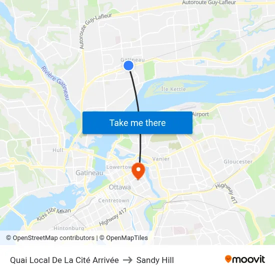 Quai Local De La Cité Arrivée to Sandy Hill map
