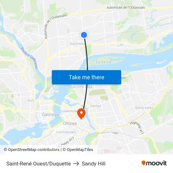 Saint-René Ouest/Duquette to Sandy Hill map