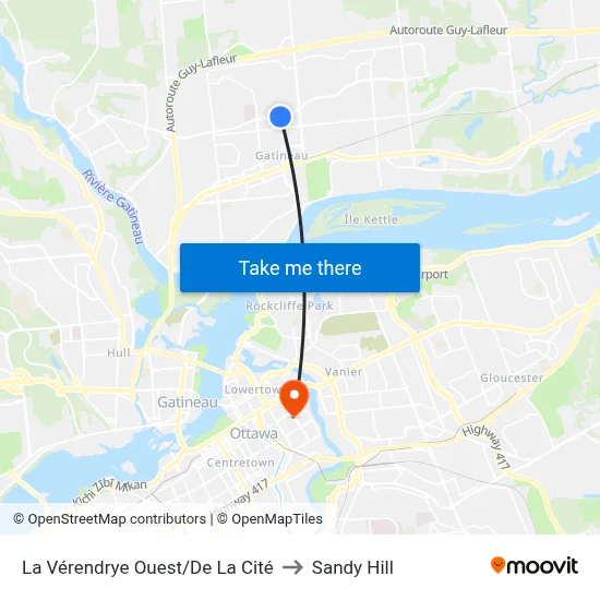 La Vérendrye Ouest/De La Cité to Sandy Hill map