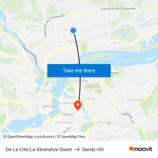 De La Cité/La Vérendrye Ouest to Sandy Hill map