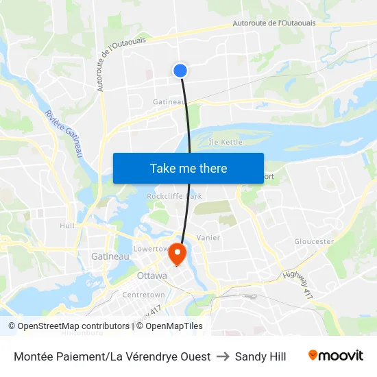 Montée Paiement/La Vérendrye Ouest to Sandy Hill map