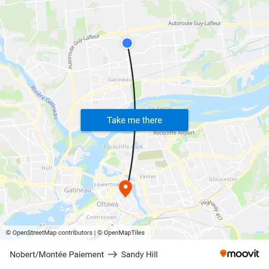 Nobert/Montée Paiement to Sandy Hill map