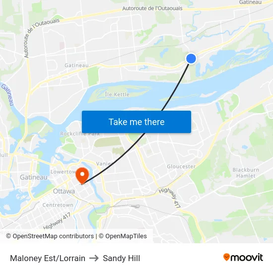 Maloney Est/Lorrain to Sandy Hill map