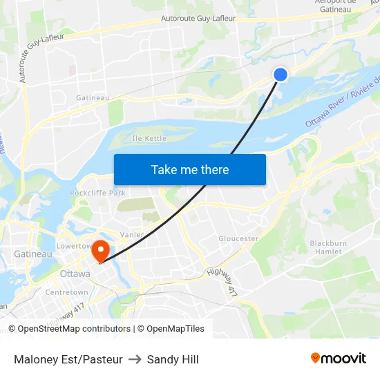 Maloney Est/Pasteur to Sandy Hill map