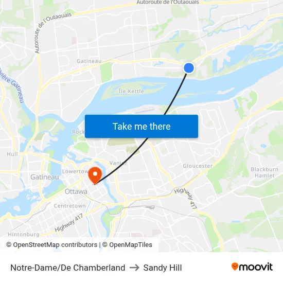 Notre-Dame/De Chamberland to Sandy Hill map