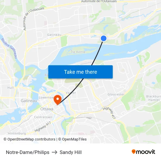 Notre-Dame/Philips to Sandy Hill map