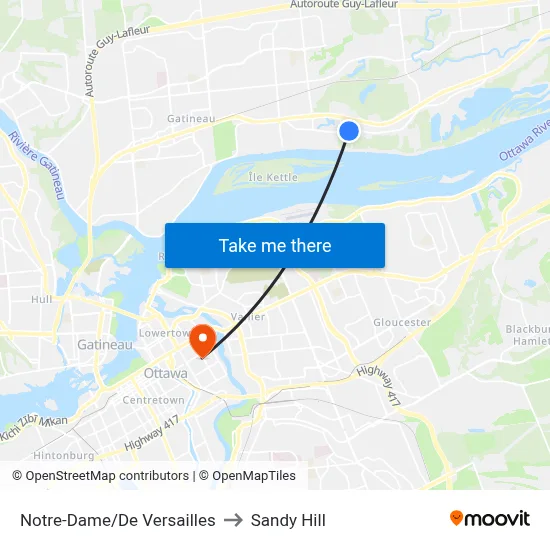 Notre-Dame/De Versailles to Sandy Hill map