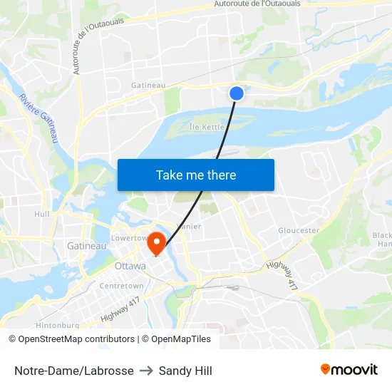 Notre-Dame/Labrosse to Sandy Hill map