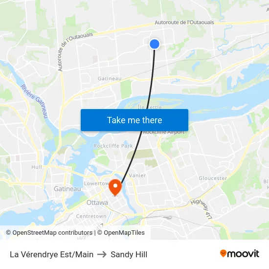 La Vérendrye Est/Main to Sandy Hill map